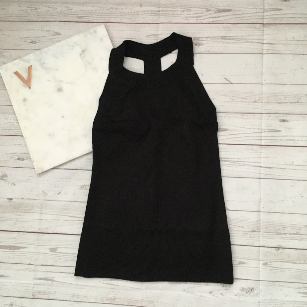 womens xs black knit tank top t back strap athleti